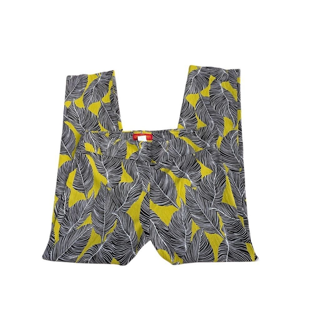 Palm Tree Chartreuse Stretchy Lightweight Ankle Pants Vacation Slimming